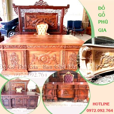 Bàn làm việc tân cổ điển đồ gỗ đồng kỵ Phú Gia