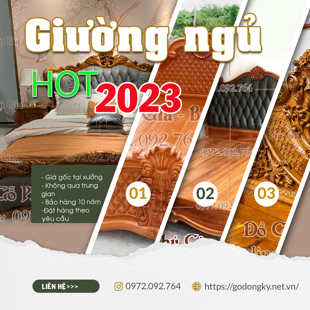 Giường ngủ đồ gỗ đồng kỵ Hot năm 2023