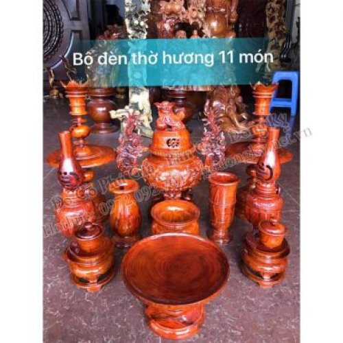 Bộ đèn thờ gỗ hương 11 món 