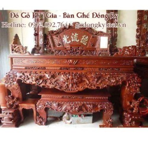 Sập Thờ Đục Tứ Linh Gỗ Gõ Đỏ