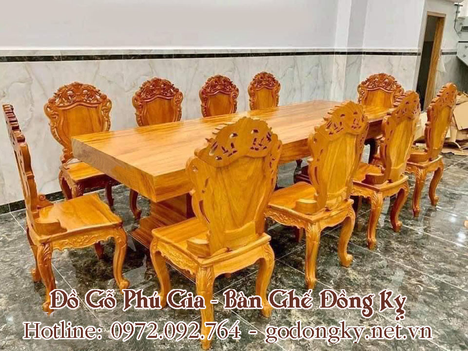 bộ bàn ghế phòng ăn nguyên khối đồ gỗ đồng kỵ giá rẻ2